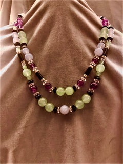 Doppelstrang-Jade, Amethyst, schwarzer Onyx, blauer Chalcedon, Bergkristall-Halskette