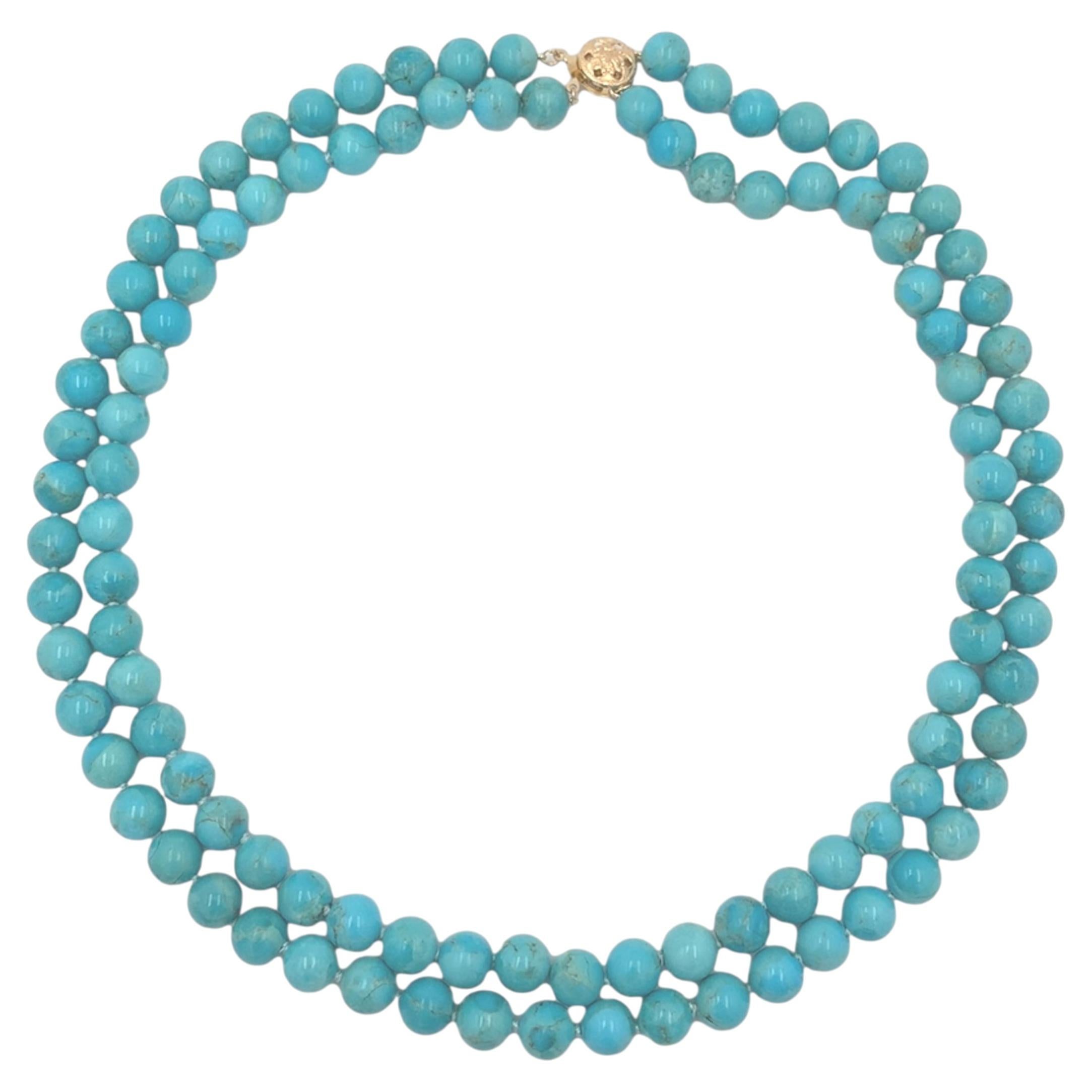 Double Strand Kingman Turquoise 8mm Strand of Beads Necklace