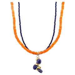 Double Strand Lapis and Orange Opal Necklace