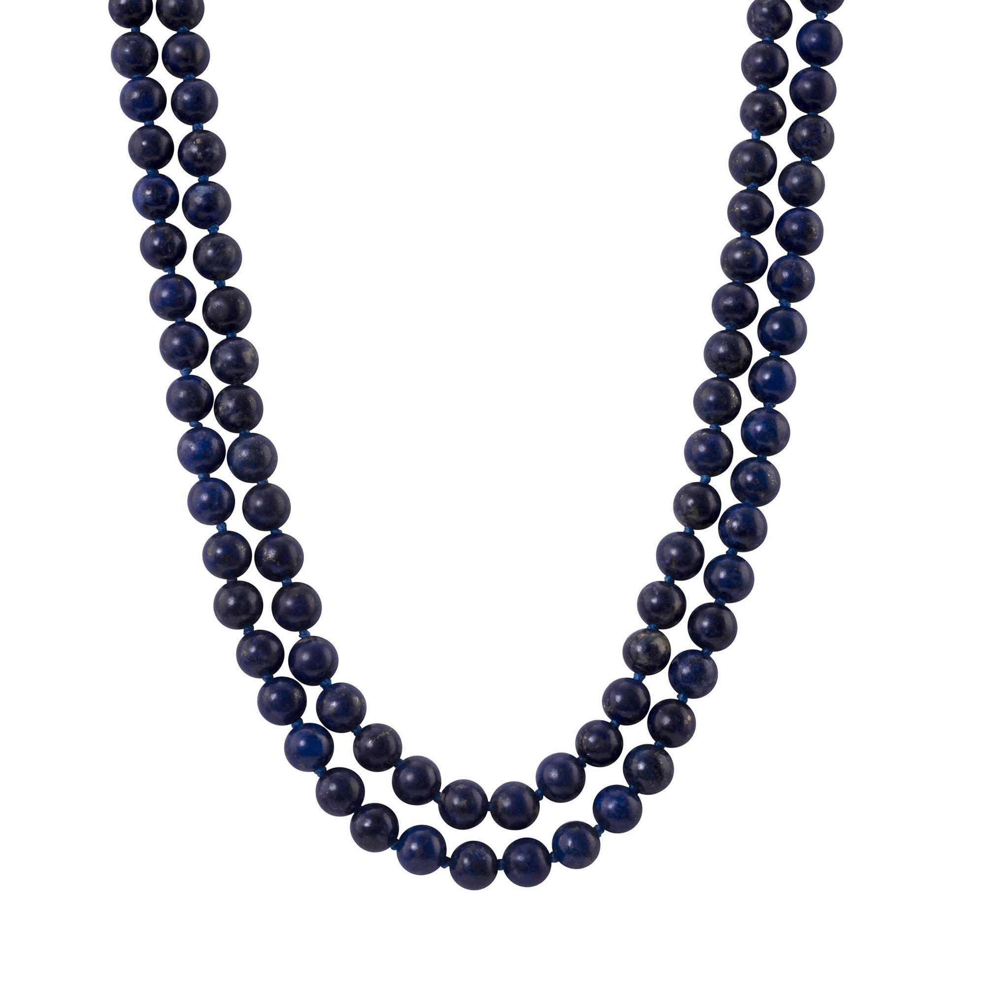 Double Strand Lapis Bead Necklace In Good Condition For Sale In Solvang, CA