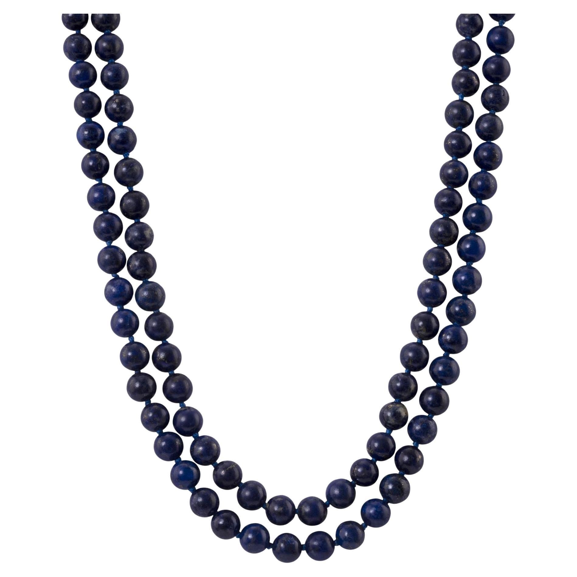 Double Strand Lapis Bead Necklace For Sale