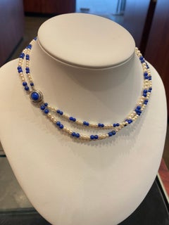 Double Strand Lapis Lazuli, Pearl, 835 Silver Scandinavian Beaded Necklace