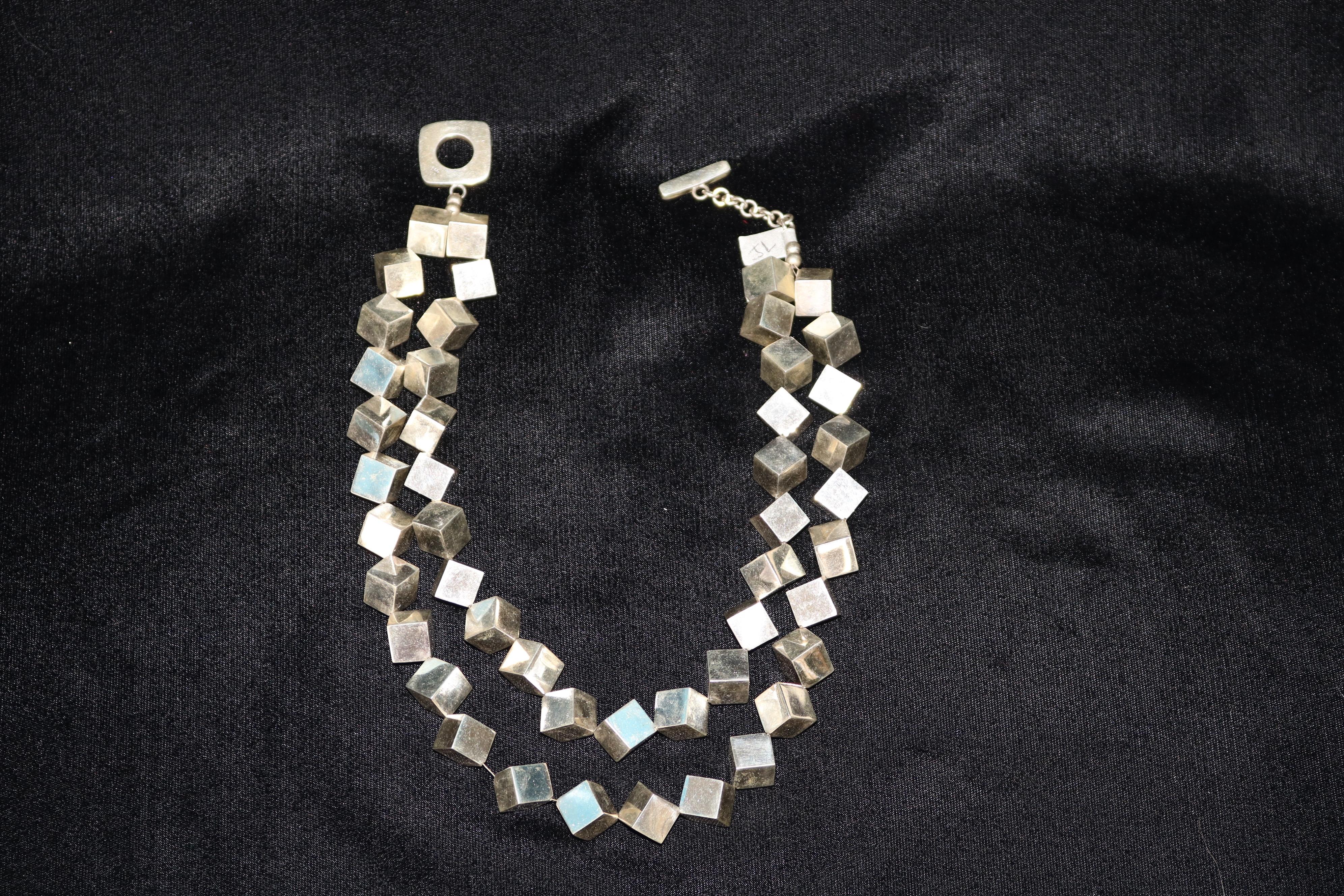 Double Strand Multi Cube 950 Silver Necklace For Sale 1