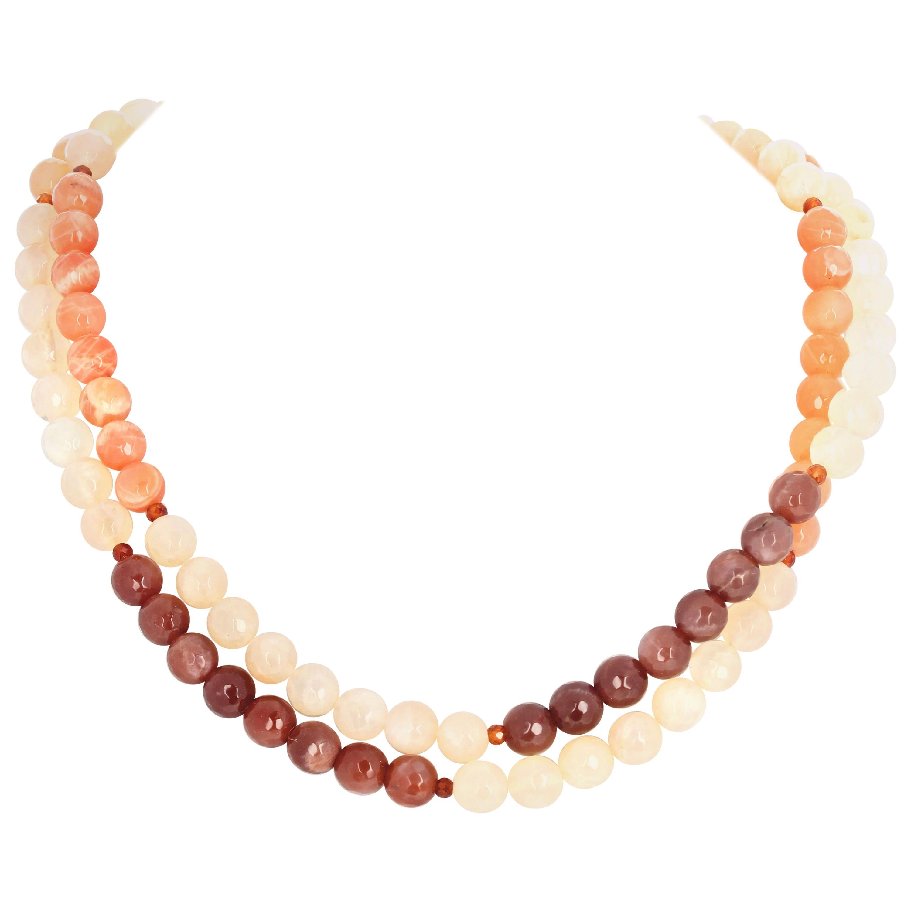 AJD Dramatic Double Strand Natural Moonstone & Hessonite Garnet 17" Necklace