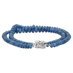 Double Strand Natural Sapphire Bead Bracelet with White Gold X Clasp