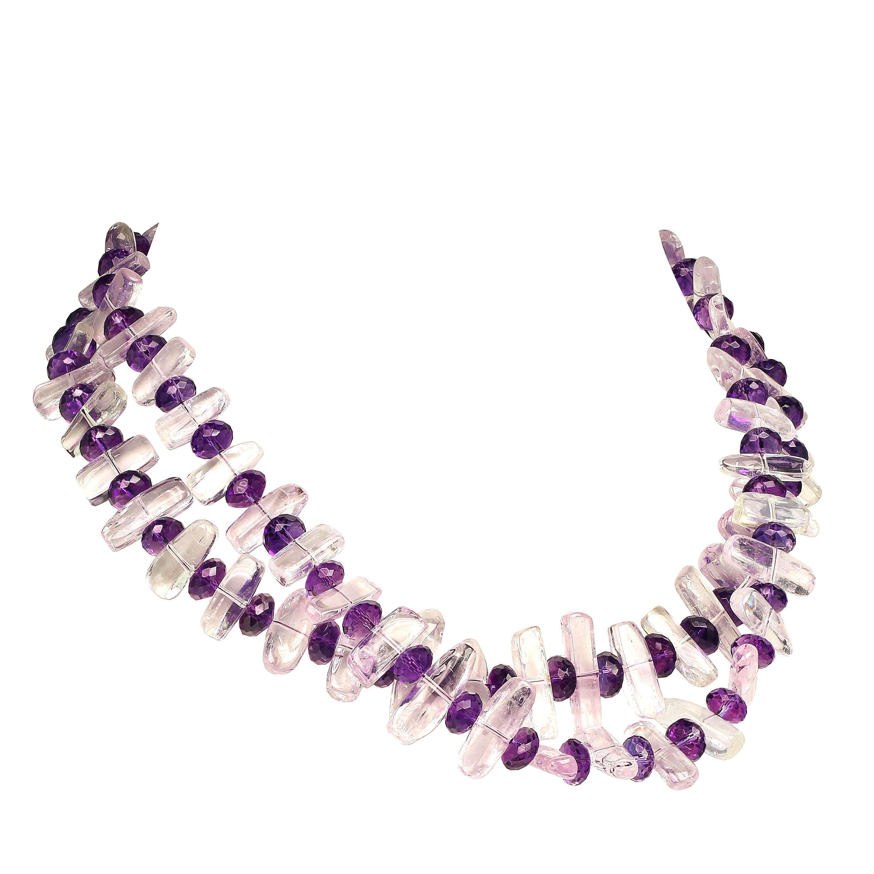 AJD Double Strand Necklace of Kunzite and Amethyst