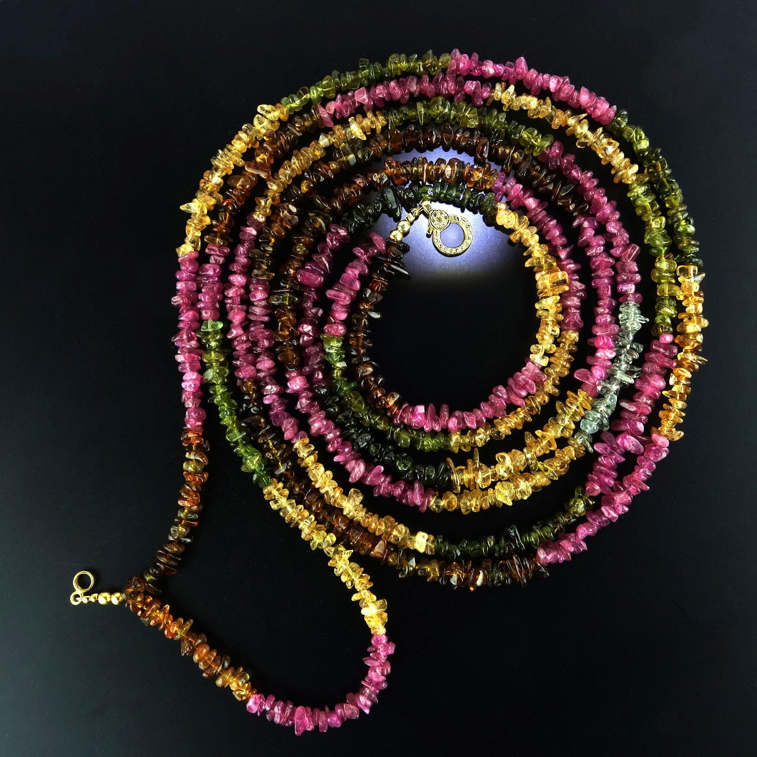 Bead AJD Double-Strand Necklace of Sparkling Multi-Color Tourmaline
