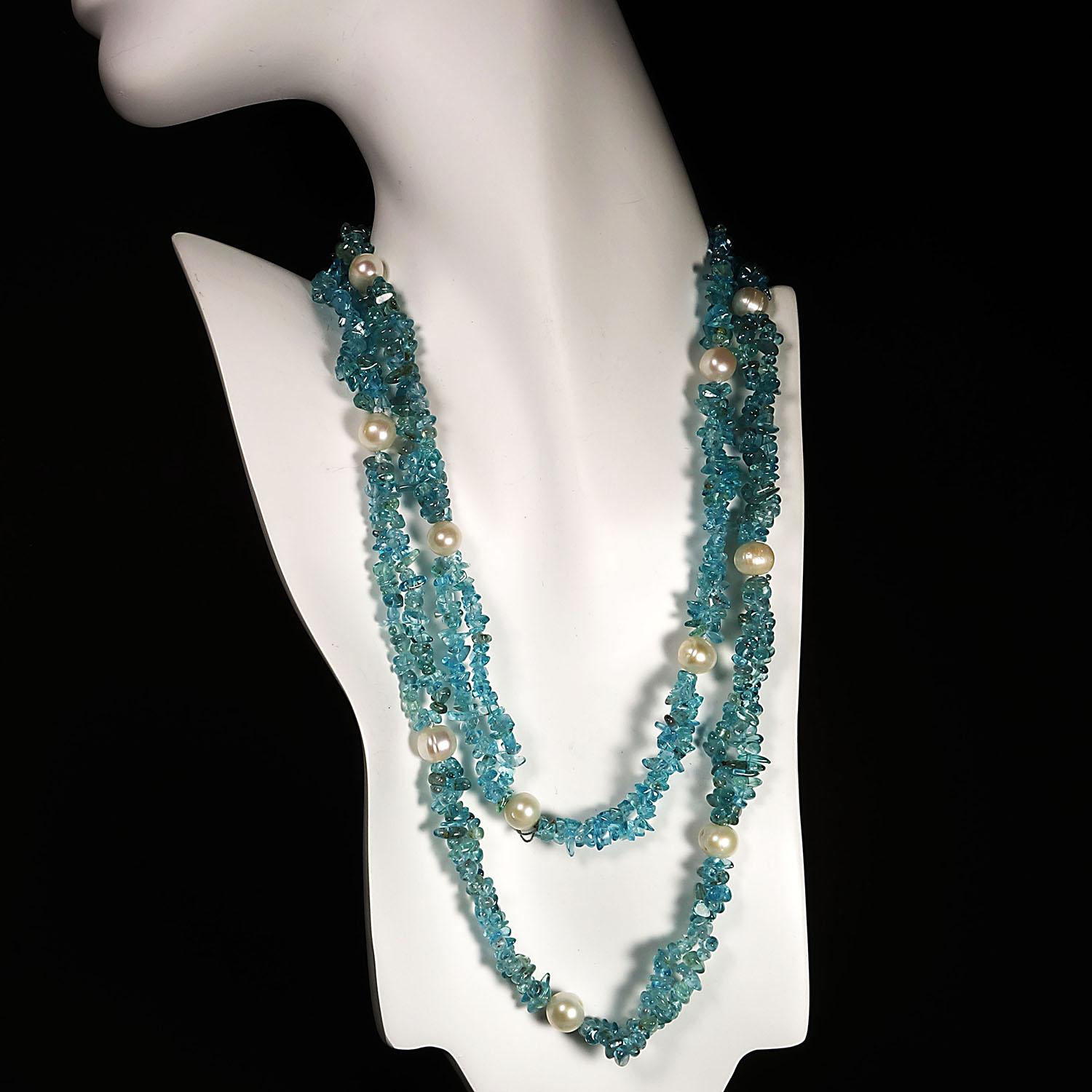 Artisan AJD Double strand necklace of Neon Blue polished Apatite Chips  