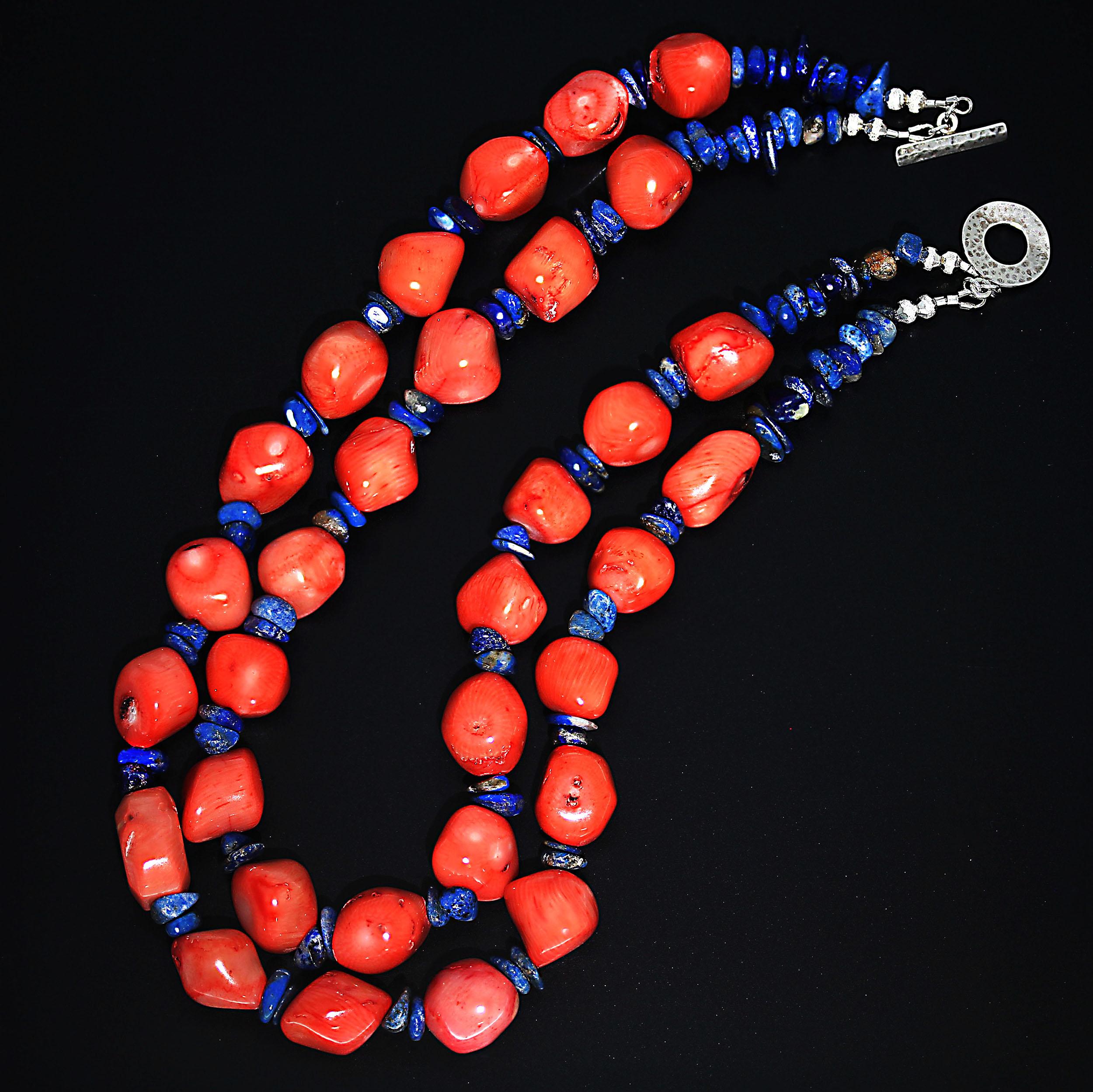 AJD Double Strand Necklace of Peach Coral and Lapis Lazuli 1