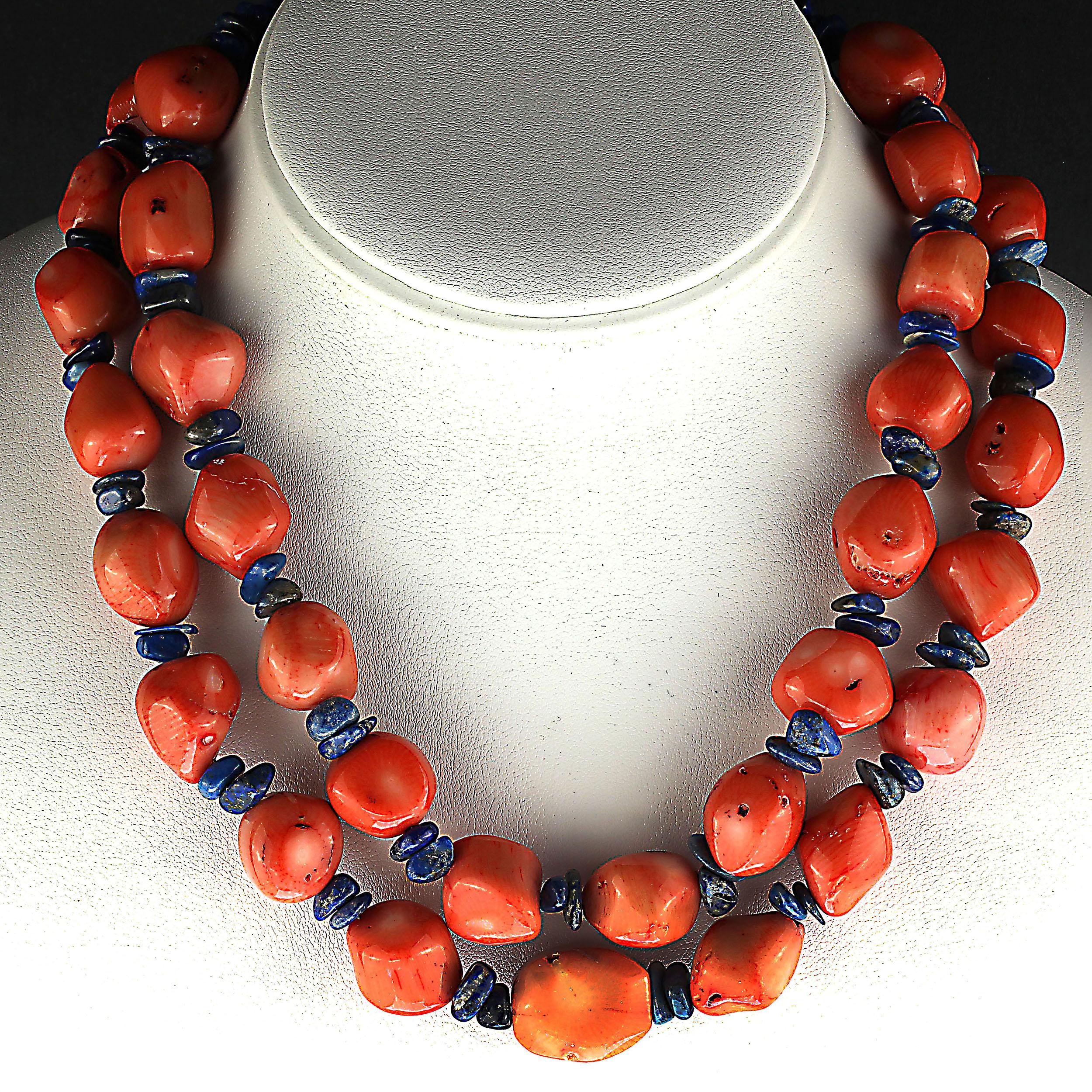 AJD Double Strand Necklace of Peach Coral and Lapis Lazuli 2