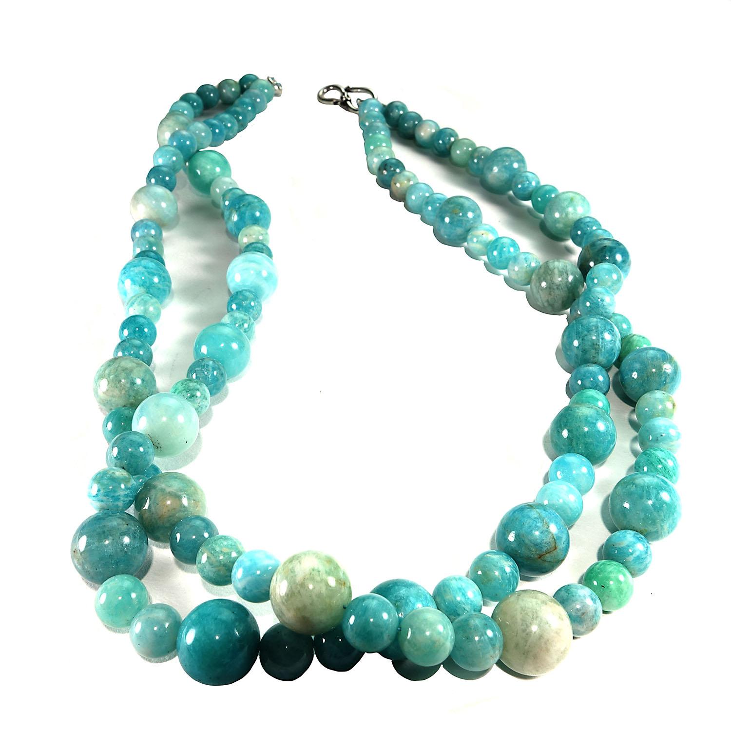 Artisan Gemjunky Double Strand Necklace of Polished Opaque Amazonite