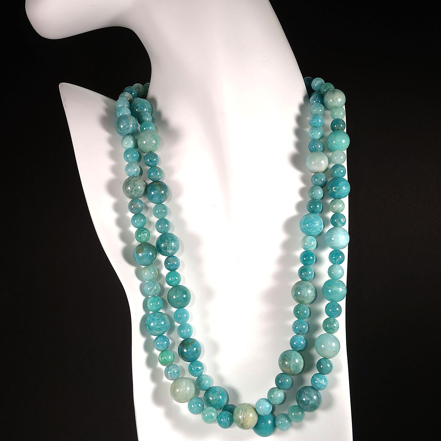 Gemjunky Double Strand Necklace of Polished Opaque Amazonite In New Condition In Raleigh, NC