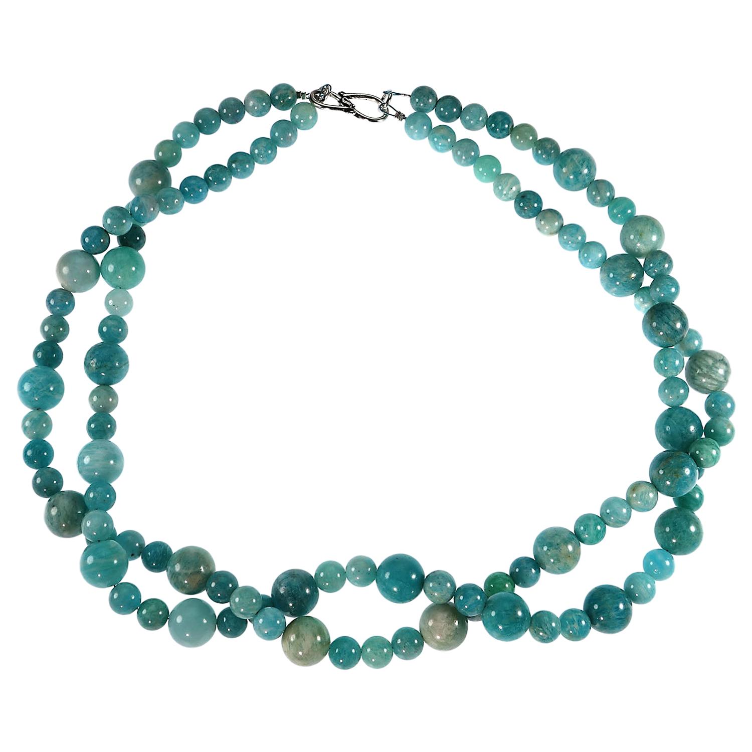 Gemjunky Double Strand Necklace of Polished Opaque Amazonite