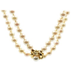 Double Strand of Freshwater Pearls with 14 Karat Yellow Gold Pearl Clasp