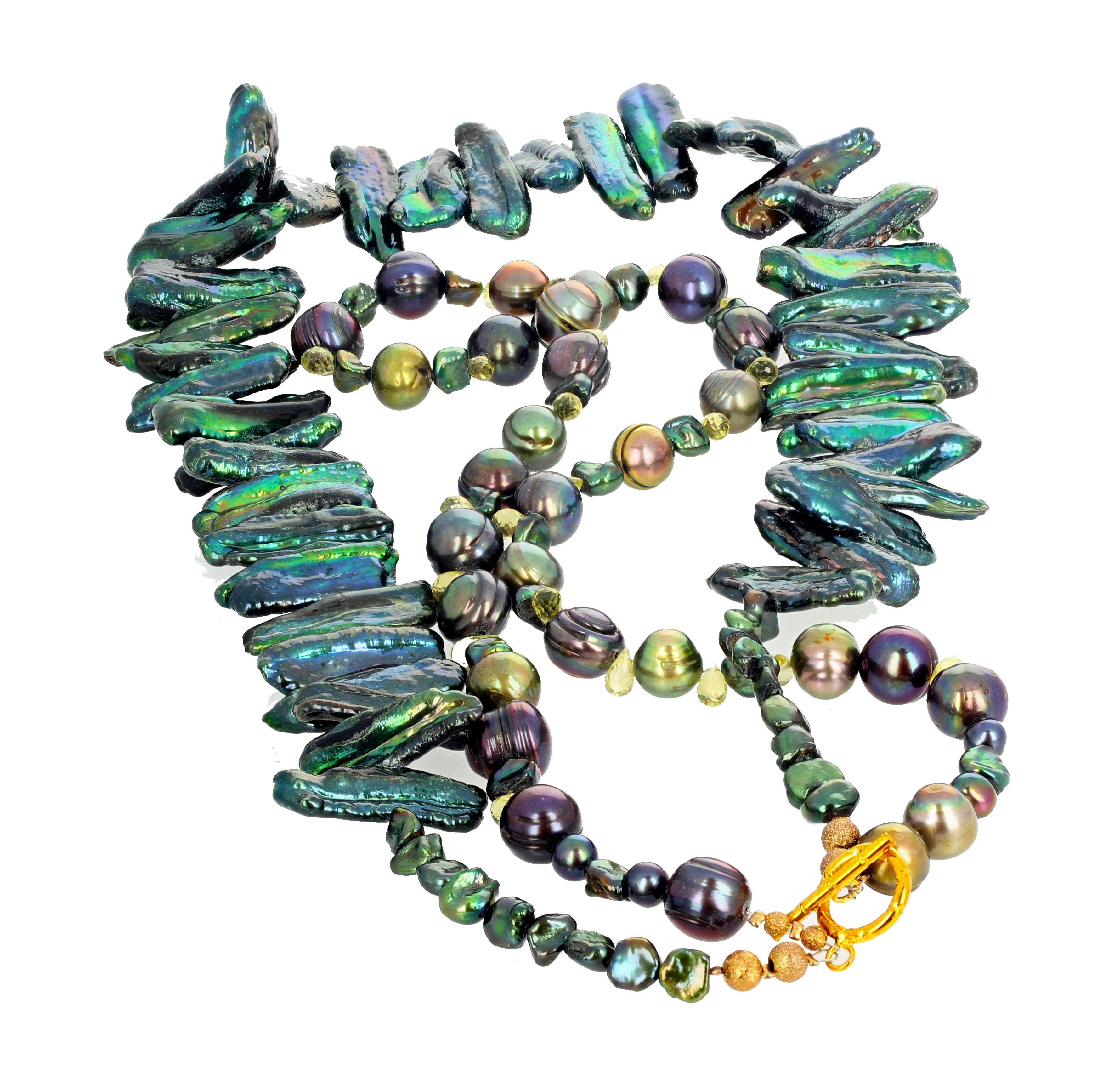 Mixed Cut Gemjunky Abstract Modern Glowing Double Strand of Pearls Necklace