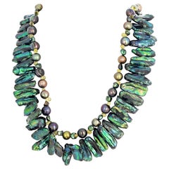 Gemjunky Abstract Modern Glowing Double Strand of Pearls Necklace