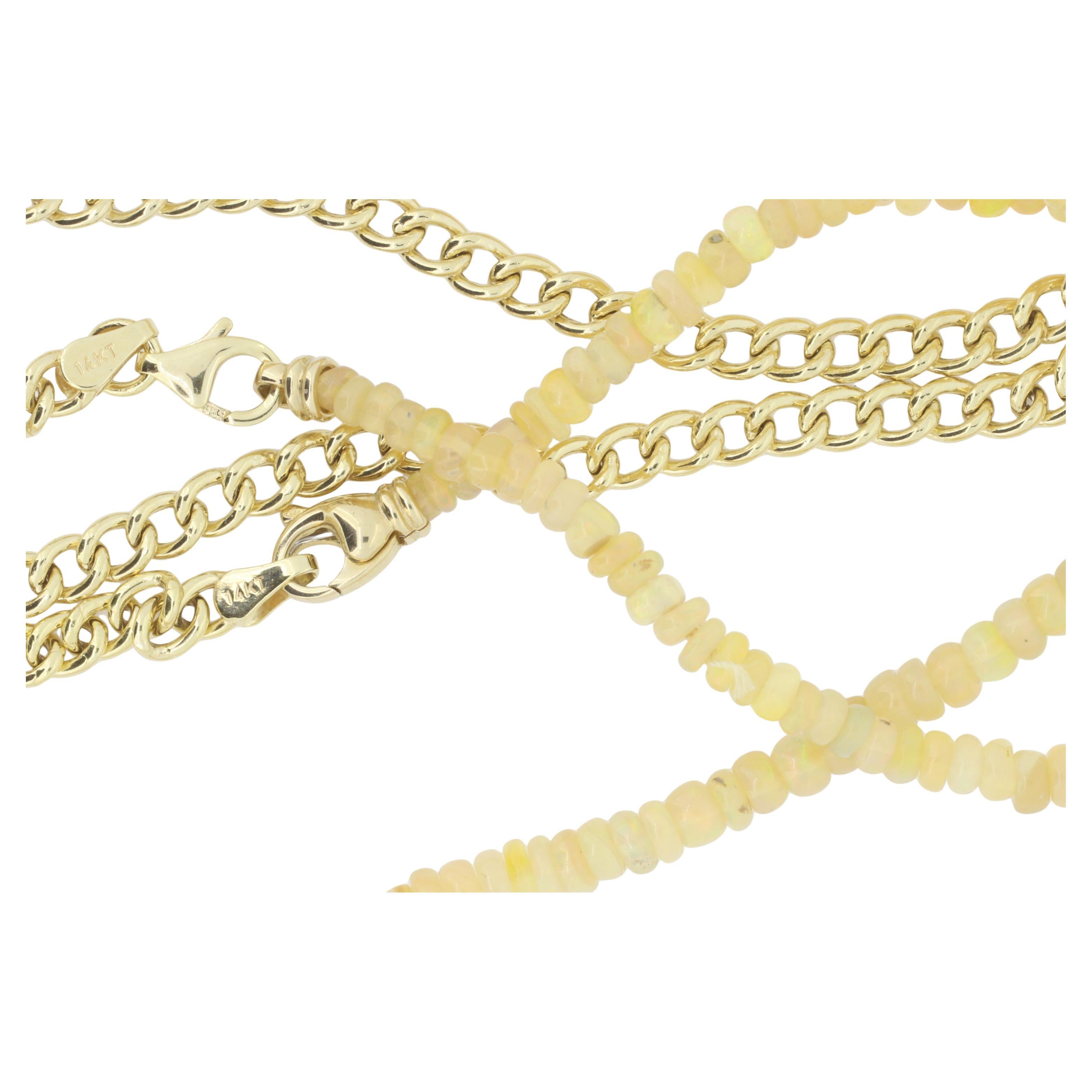 Collana a doppio filo con perline di opale e catena a cordoncino in oro giallo 14k In condizioni Nuovo in vendita a GREAT NECK, NY
