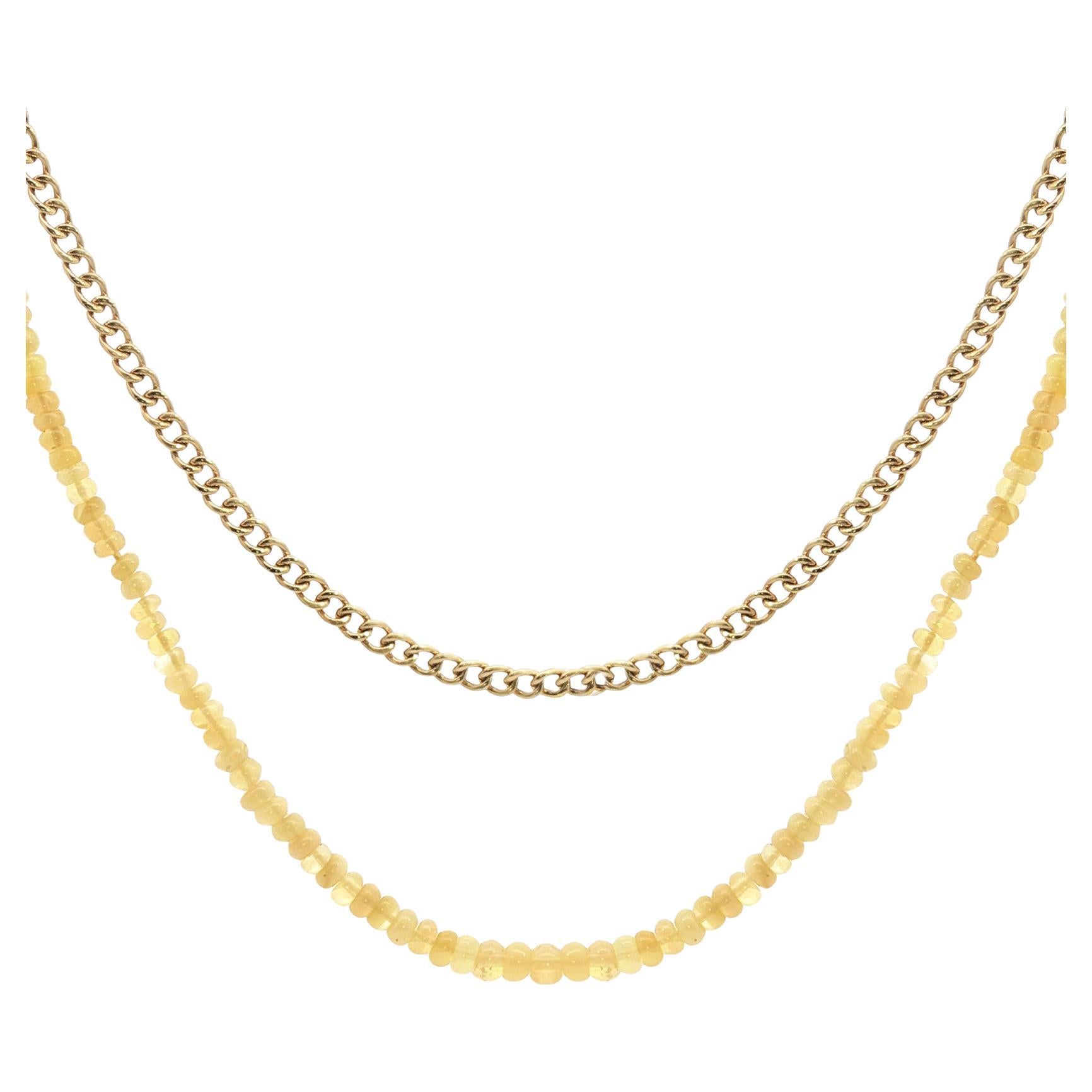 Collana a doppio filo con perline di opale e catena a cordoncino in oro giallo 14k in vendita