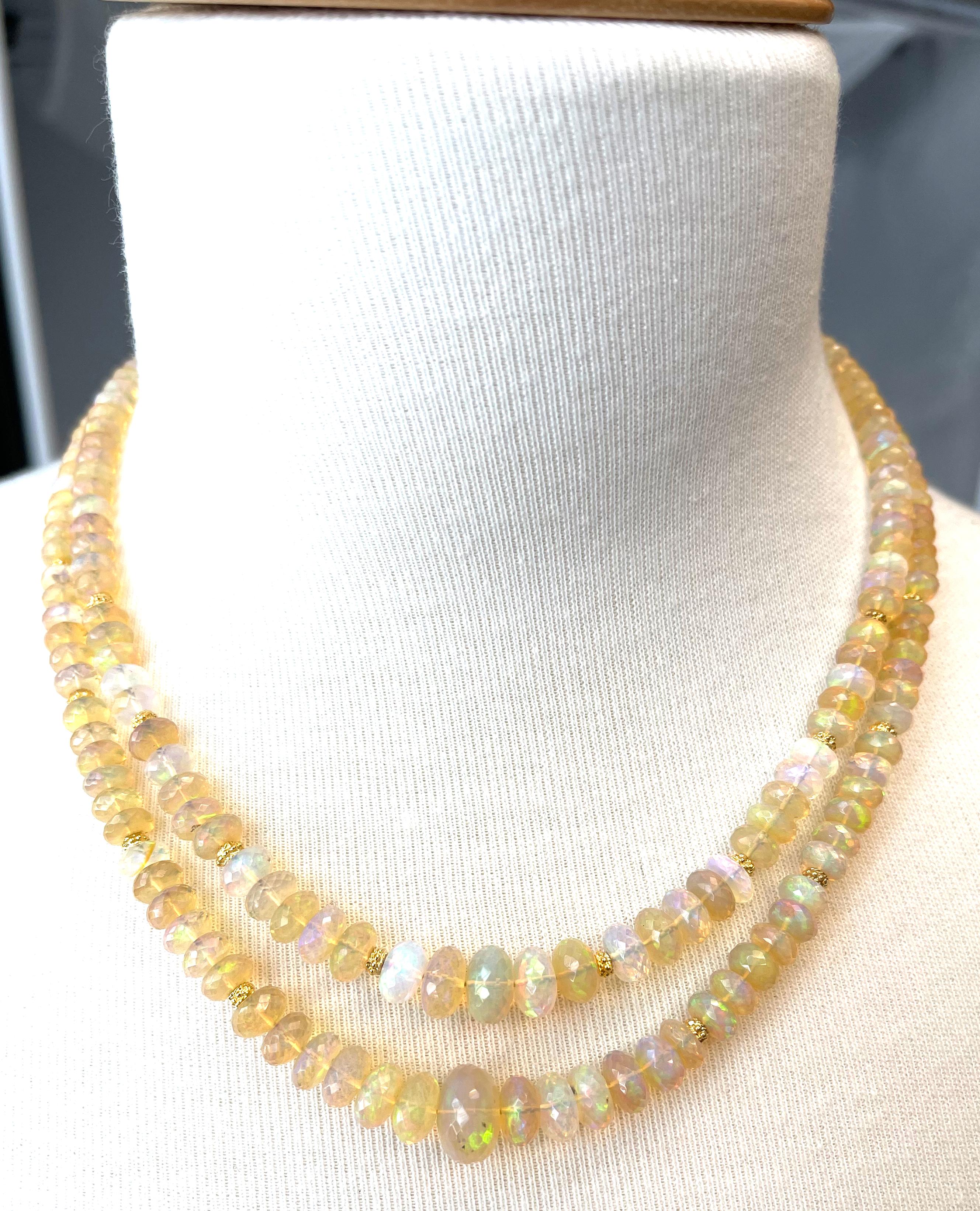 Double Strand Opal Bead Necklace, 170.45 Carats Total with Yellow Gold Accents For Sale 1
