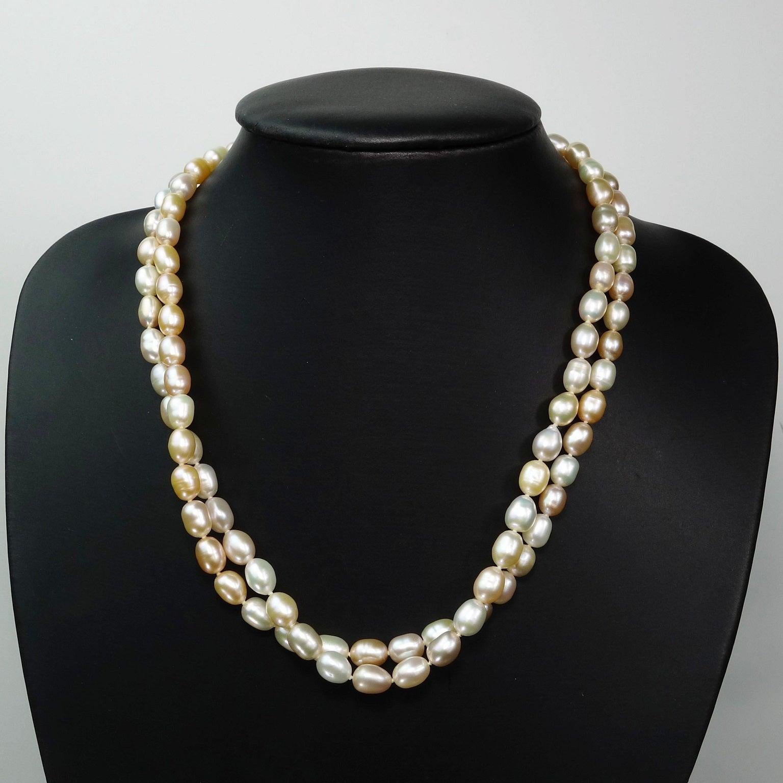Bead Gemjunky Double Strand Peach Color Freshwater Pearl Necklace