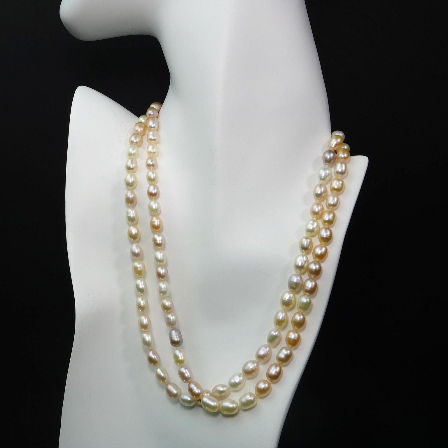 Gemjunky Double Strand Peach Color Freshwater Pearl Necklace In New Condition In Raleigh, NC