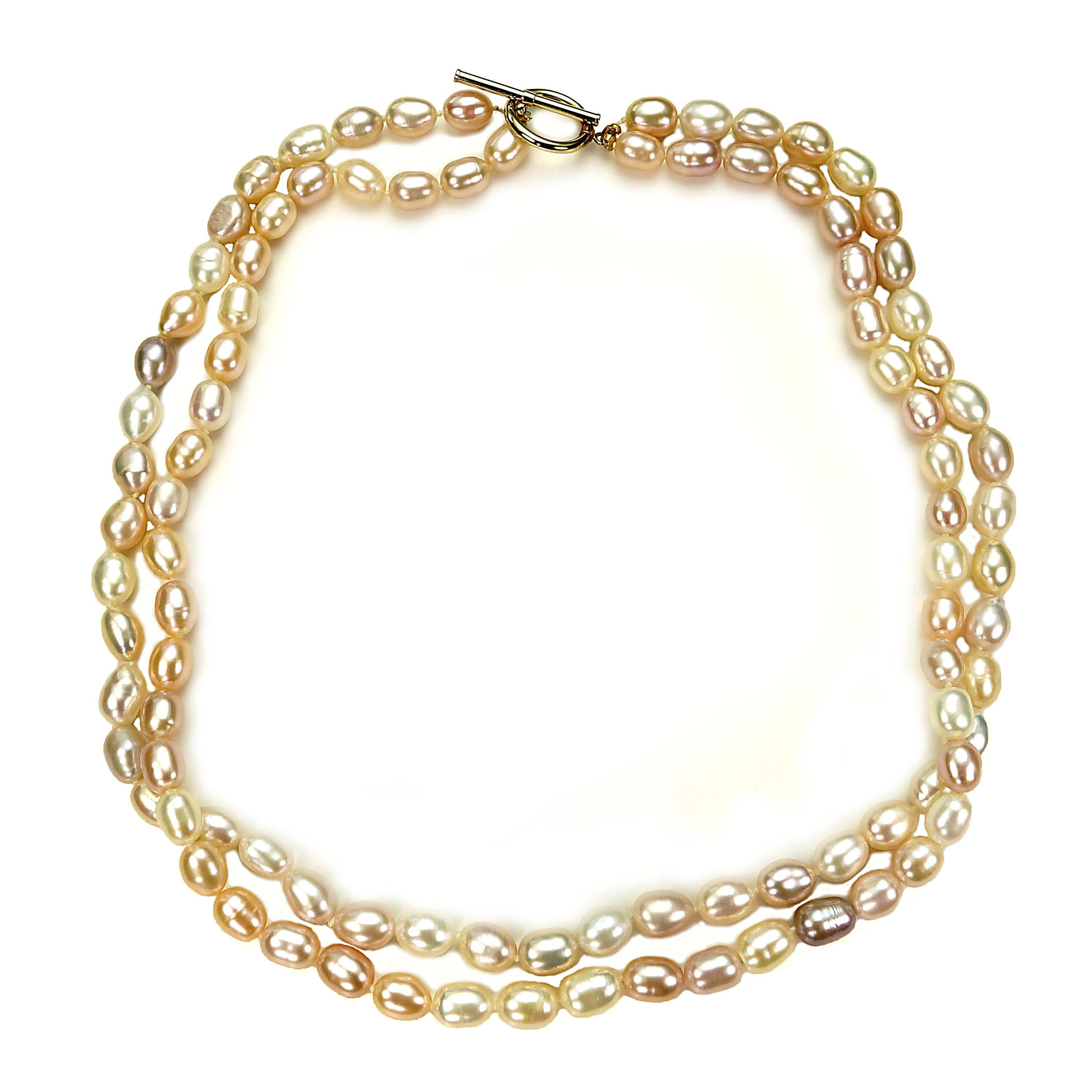 Women's or Men's Gemjunky Double Strand Peach Color Freshwater Pearl Necklace