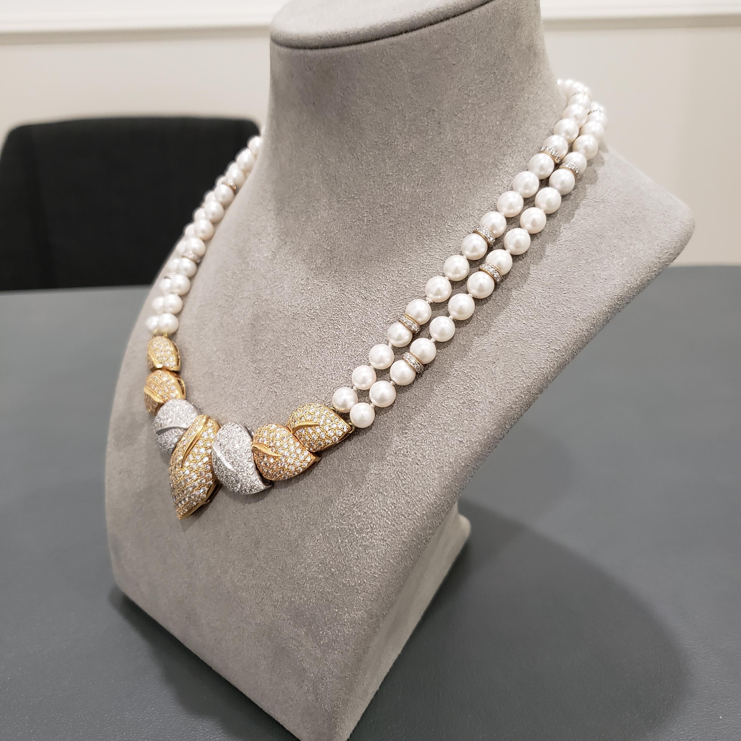 Contemporary Roman Malakov Double-Strand Pearl and Diamond Necklace For Sale