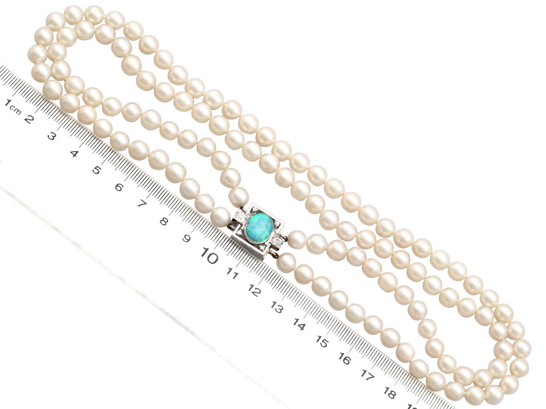 Women's Double Strand Pearl and Opal and Diamond, White Gold Necklace
