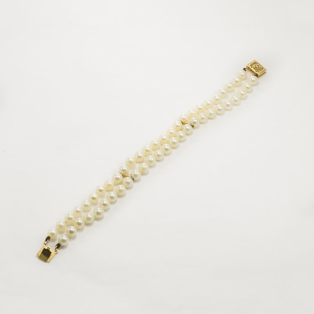 Double strand pearl bracelet with 14K gold clasp - Length 7