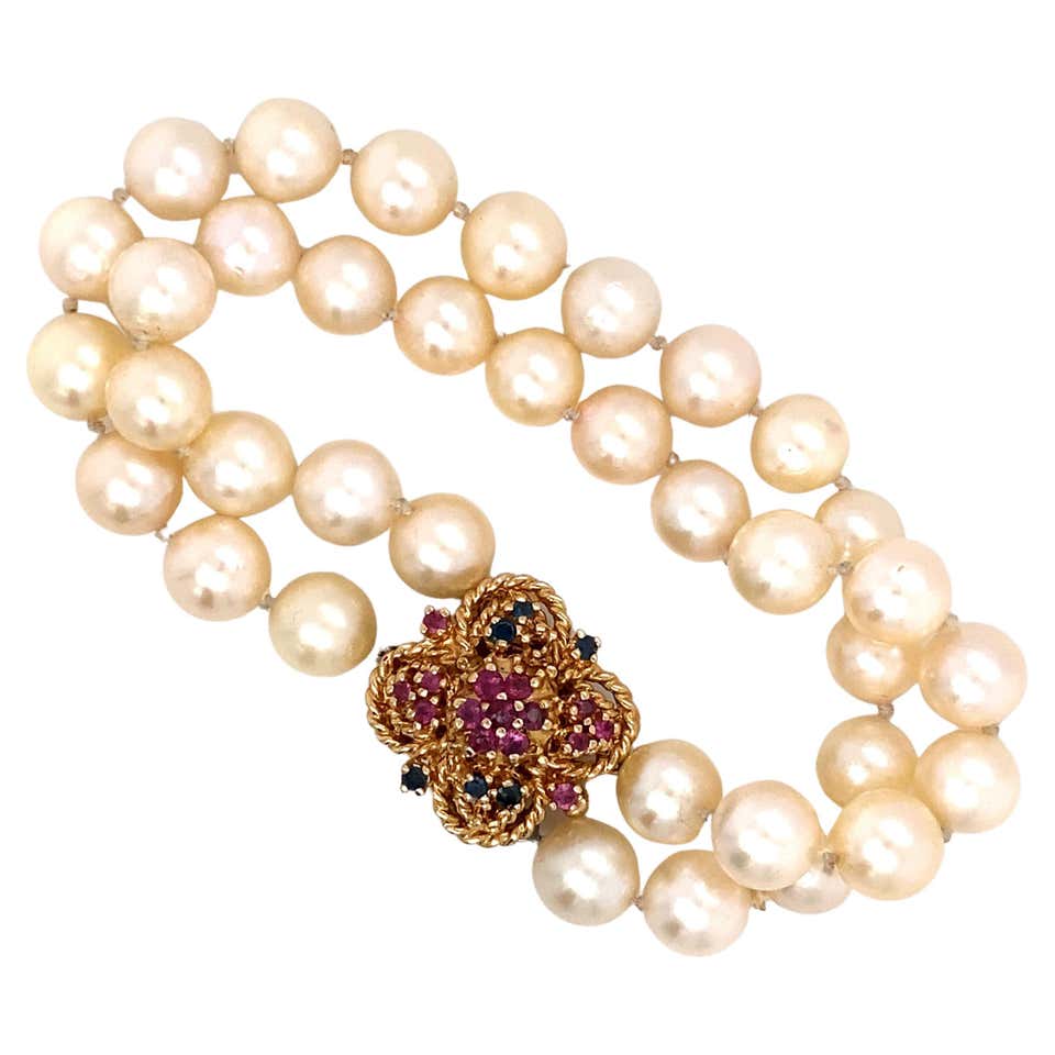 Raymond C. Yard 5-Strand Pearl Bracelet with Sapphire and Diamond Clasp ...