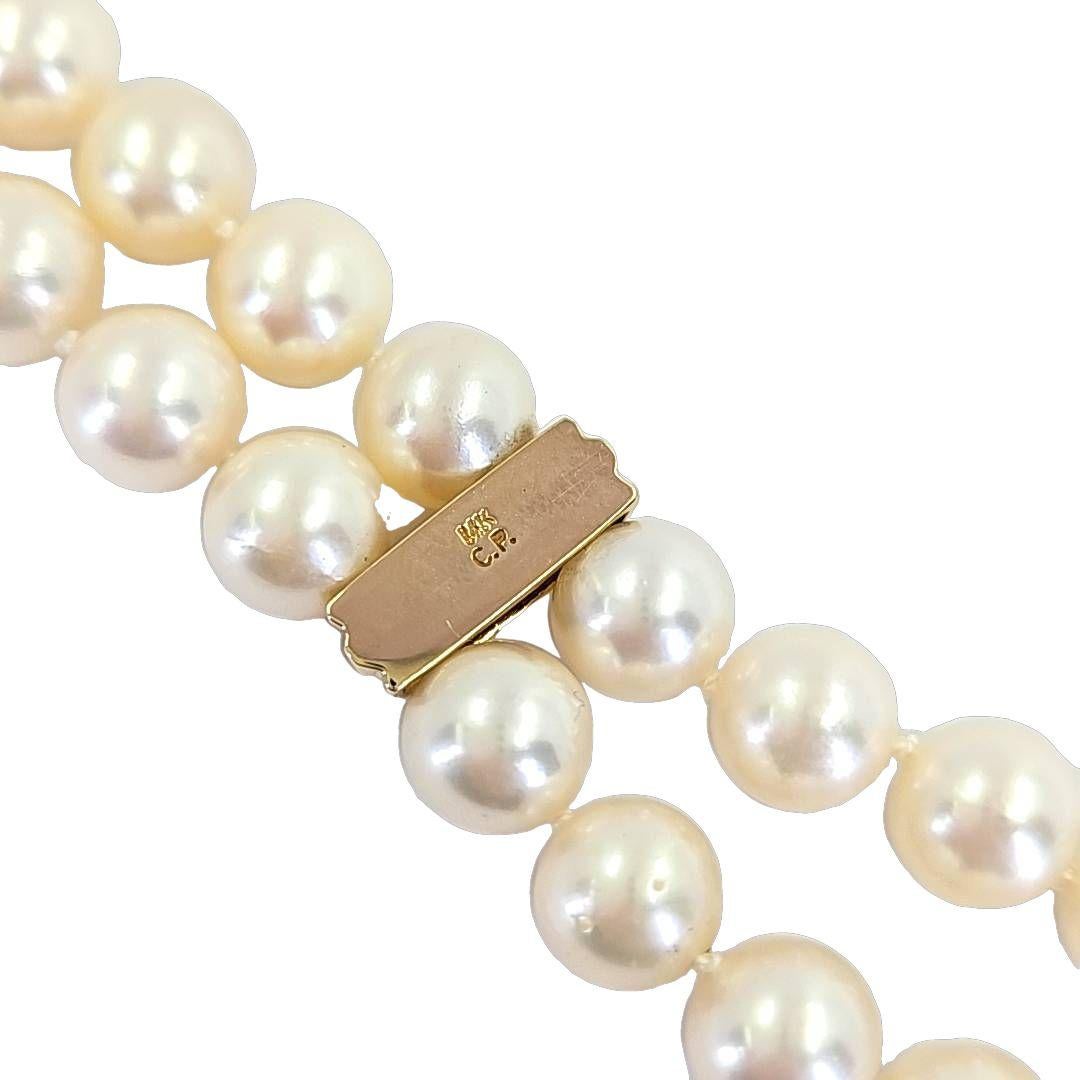 Double Strand Pearl Bracelet with Yellow Gold Bars In Good Condition For Sale In Coral Gables, FL