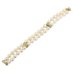 Double Strand Pearl Bracelet with Yellow Gold Bars