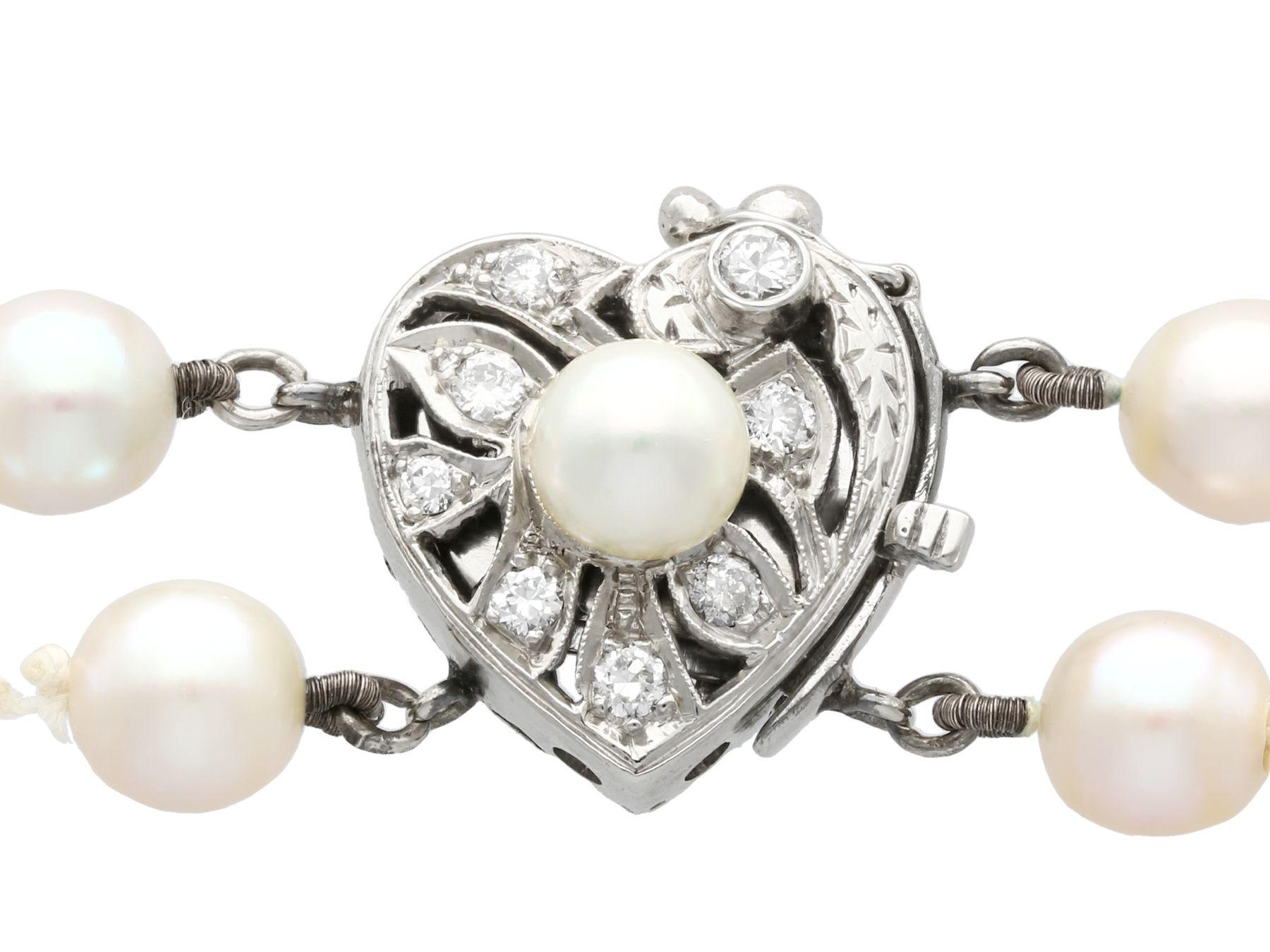 Round Cut Double Strand Pearl Necklace with 14k White Gold and Diamond Clasp