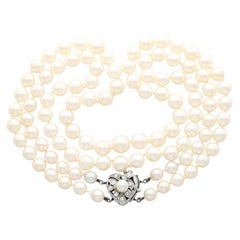 Double Strand Pearl Necklace with 14k White Gold and Diamond Clasp