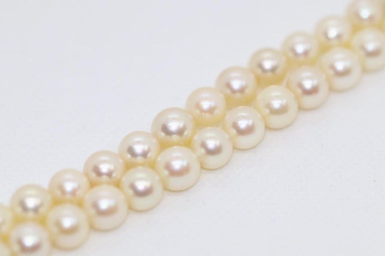 Double Strand Pearl Necklace with 18 Karat Gold Clasp and Diamonds For ...