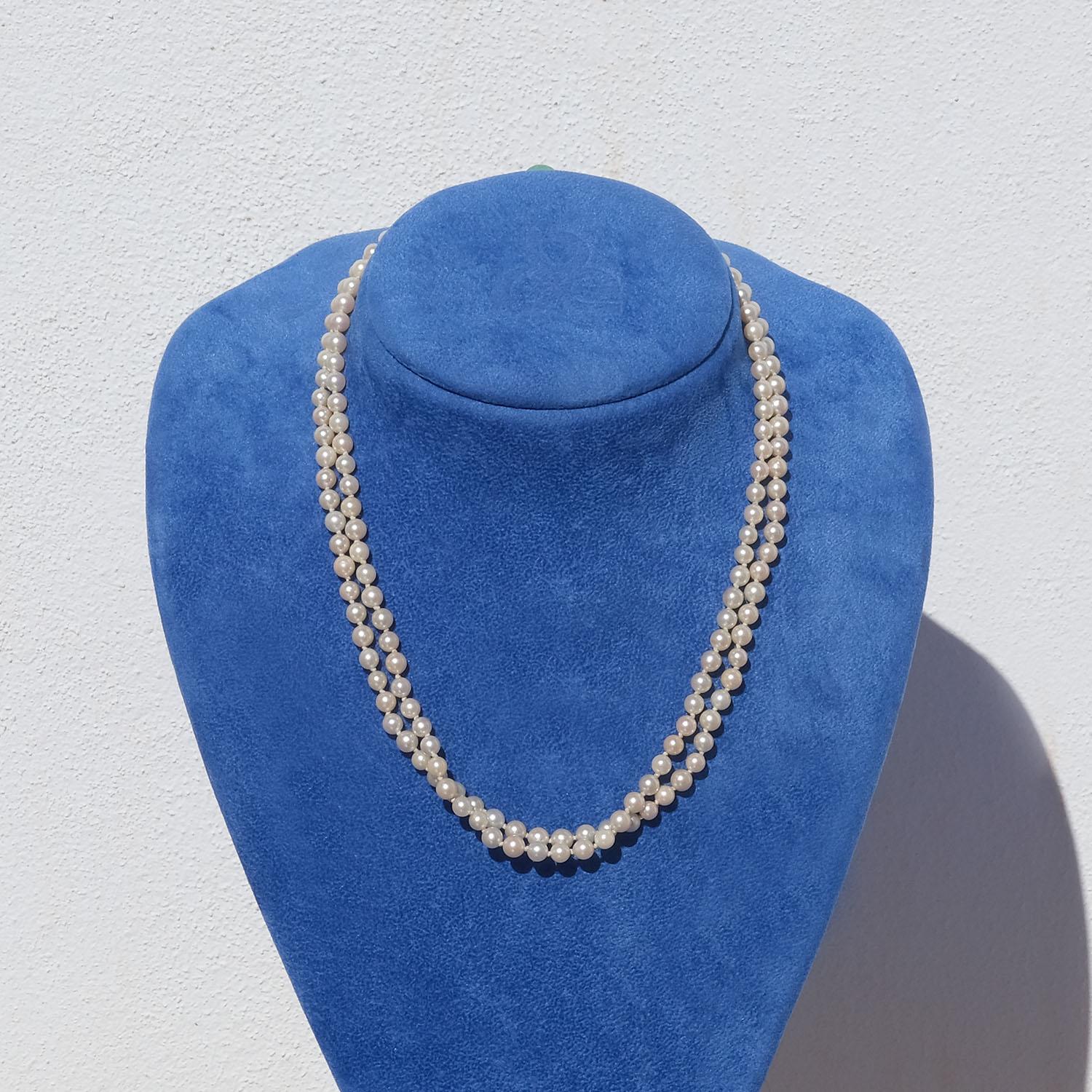 Double Strand Pearl Necklace with a 18k Gold Lock For Sale 5