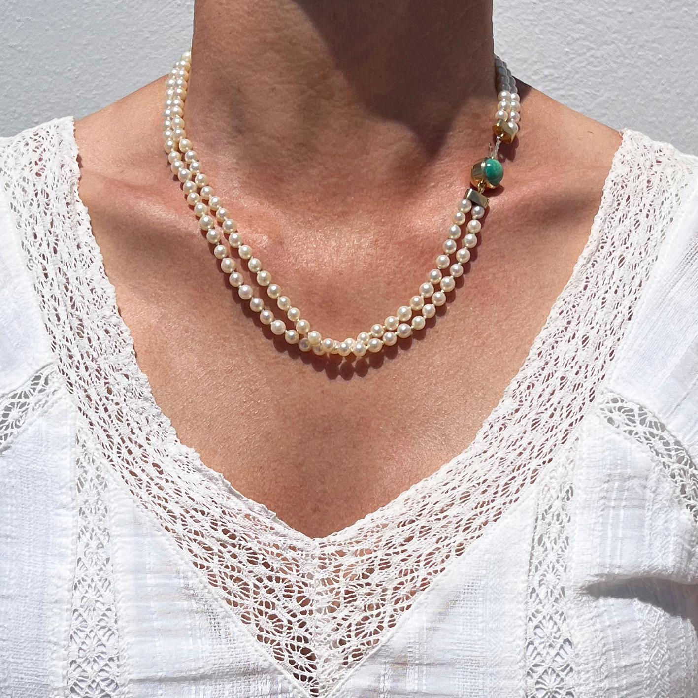 Double Strand Pearl Necklace with a 18k Gold Lock For Sale 6