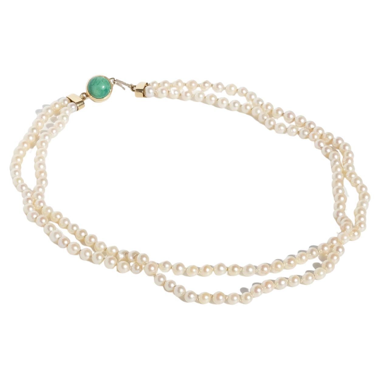 Double Strand Pearl Necklace with a 18k Gold Lock For Sale