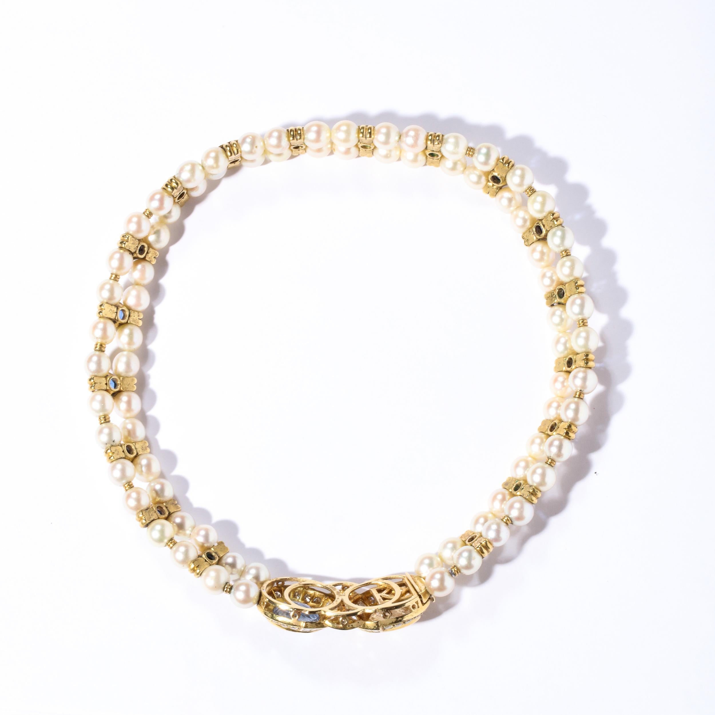 Double Strand Pearl Necklace  with Carved Citrine & Iolite, 18k and Diamonds  For Sale 4