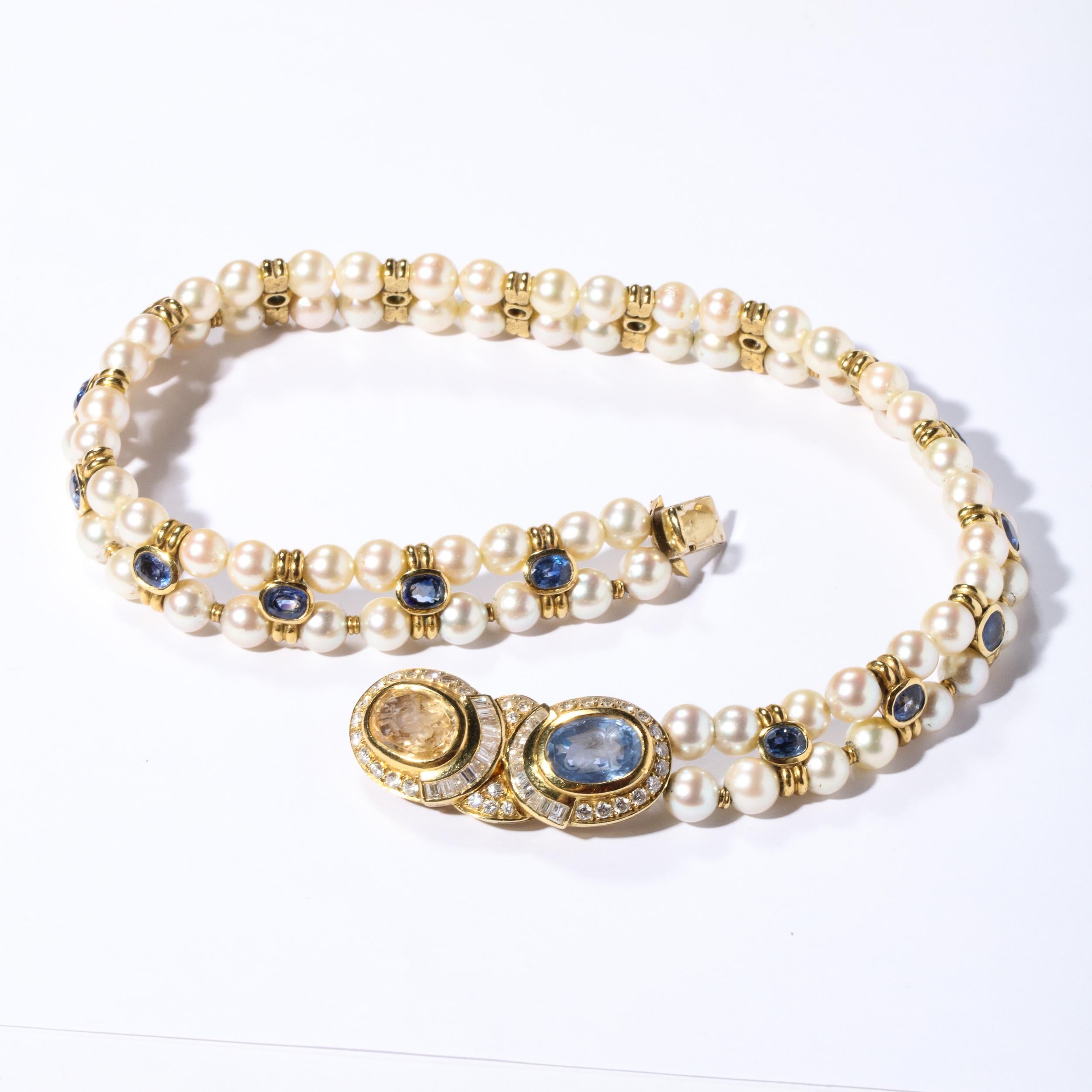 Double Strand Pearl Necklace  with Carved Citrine & Iolite, 18k and Diamonds  im Angebot 5