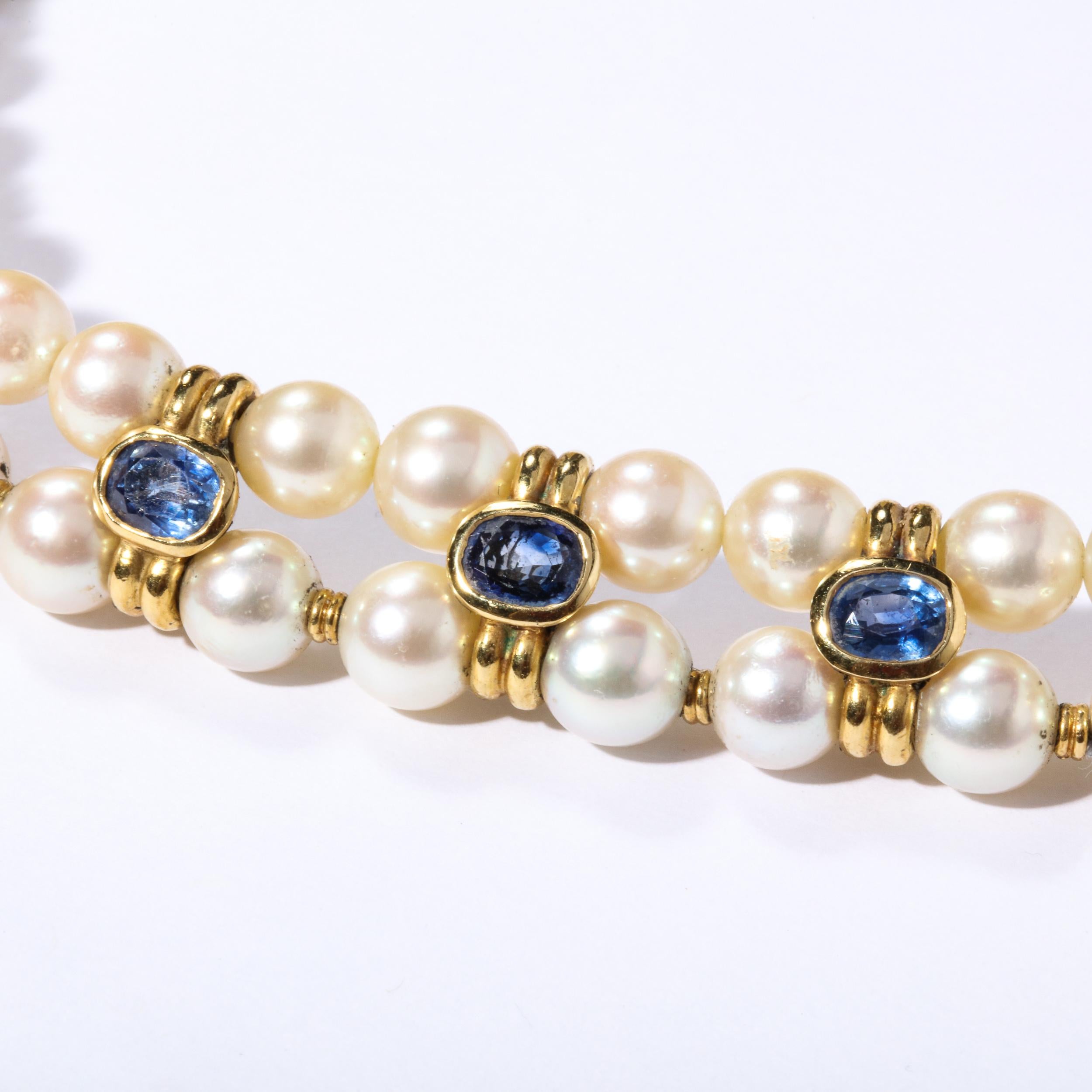 Round Cut Double Strand Pearl Necklace  with Carved Citrine & Iolite, 18k and Diamonds  For Sale