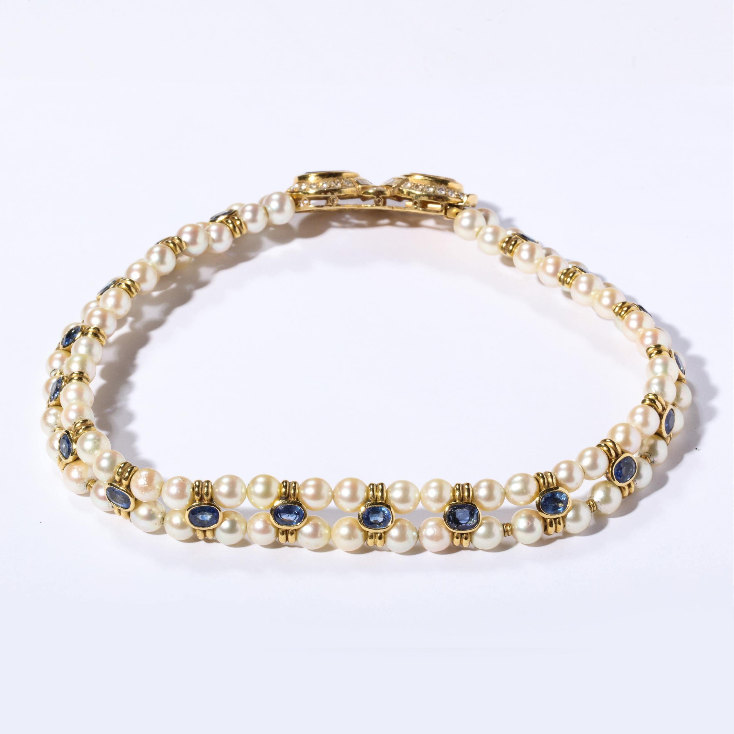 Women's Double Strand Pearl Necklace  with Carved Citrine & Iolite, 18k and Diamonds  For Sale