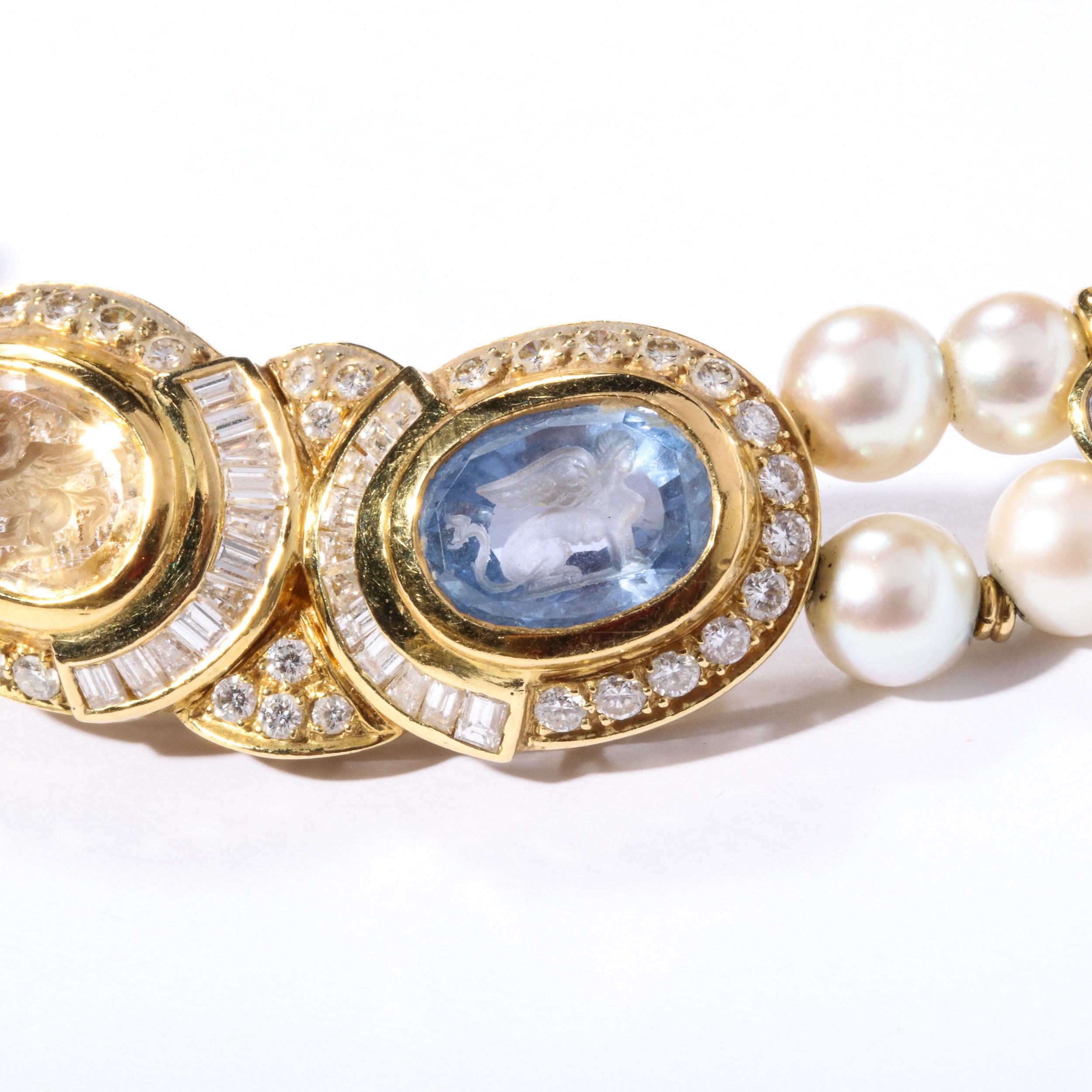 Collar de perlas de doble vuelta  con Citrino Tallado y Iolita, 18k y Diamantes  en venta 3