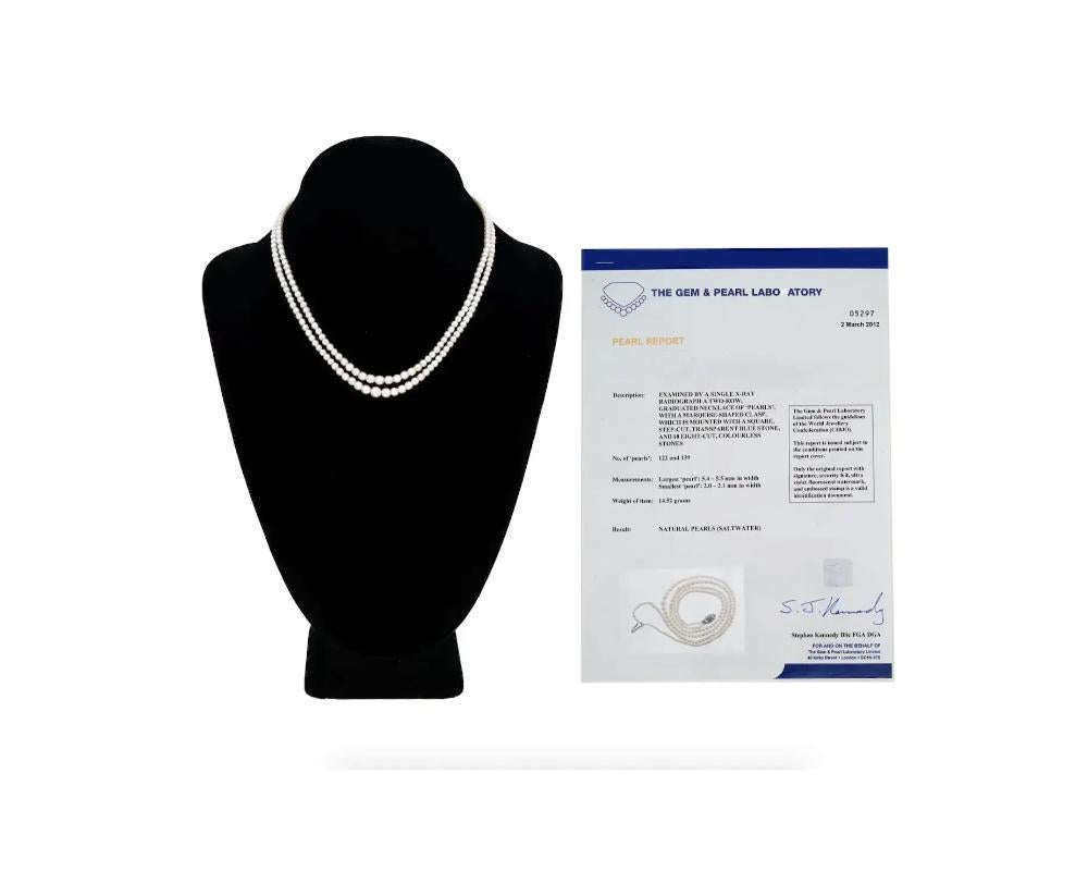 Uncut Double Strand Natural Pearl Saltwater Necklace With Certificate For Sale