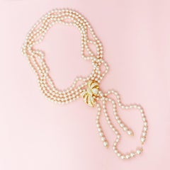 Double Strand Pearl Necklace with Detachable Bow Brooch by Nolan Miller, 1980s