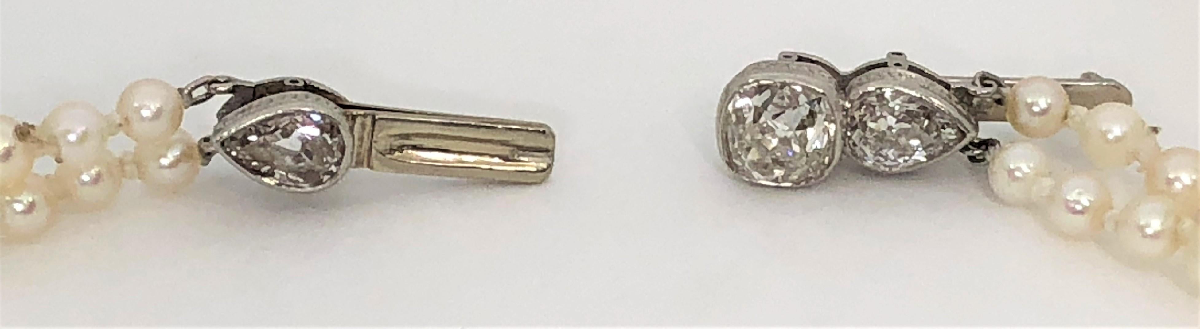 Perlenkette mit Diamantverschluss, zweireihig im Zustand „Gut“ im Angebot in Cincinnati, OH