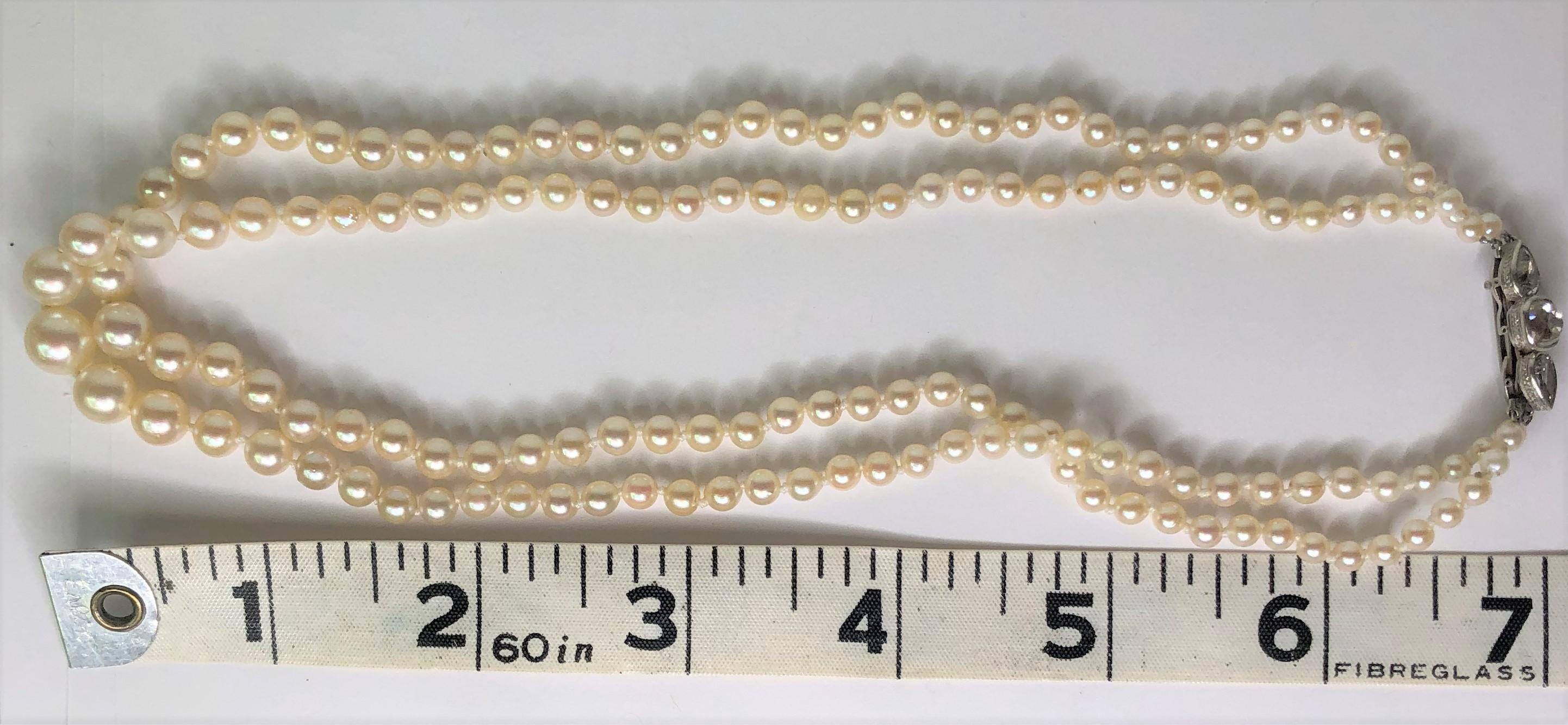 Perlenkette mit Diamantverschluss, zweireihig für Damen oder Herren im Angebot