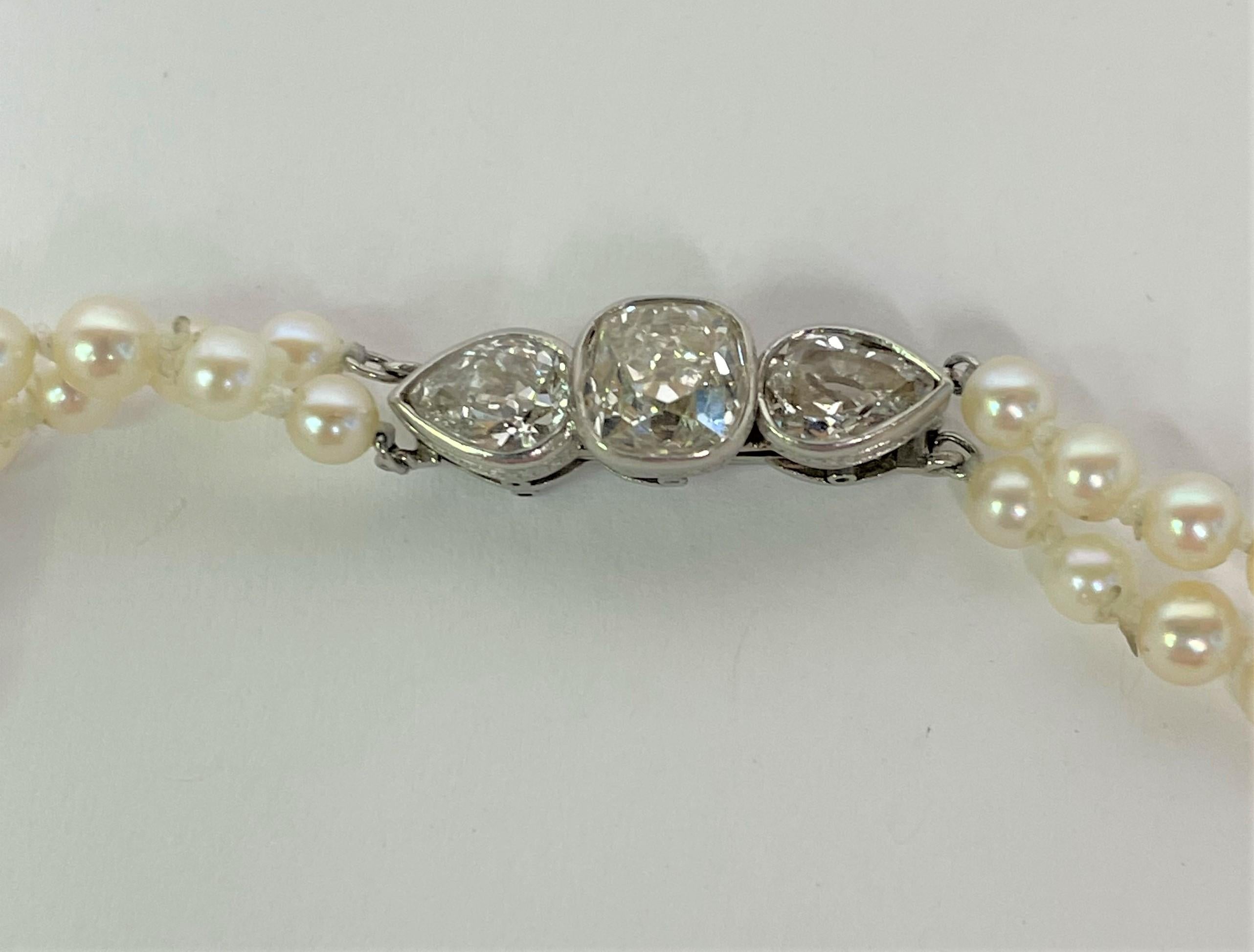 Double Strand Pearl Necklace with Diamond Clasp In Good Condition For Sale In Cincinnati, OH