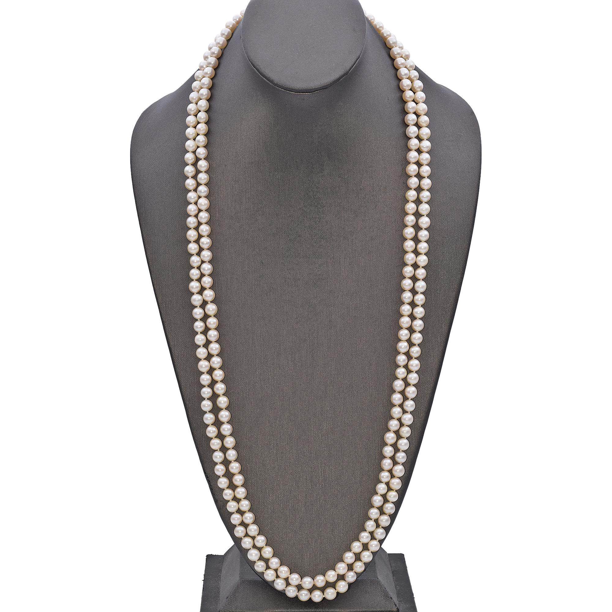 Double Strand Pearl Necklace with Yellow Gold Turquoise Clasp In Good Condition For Sale In New York, NY