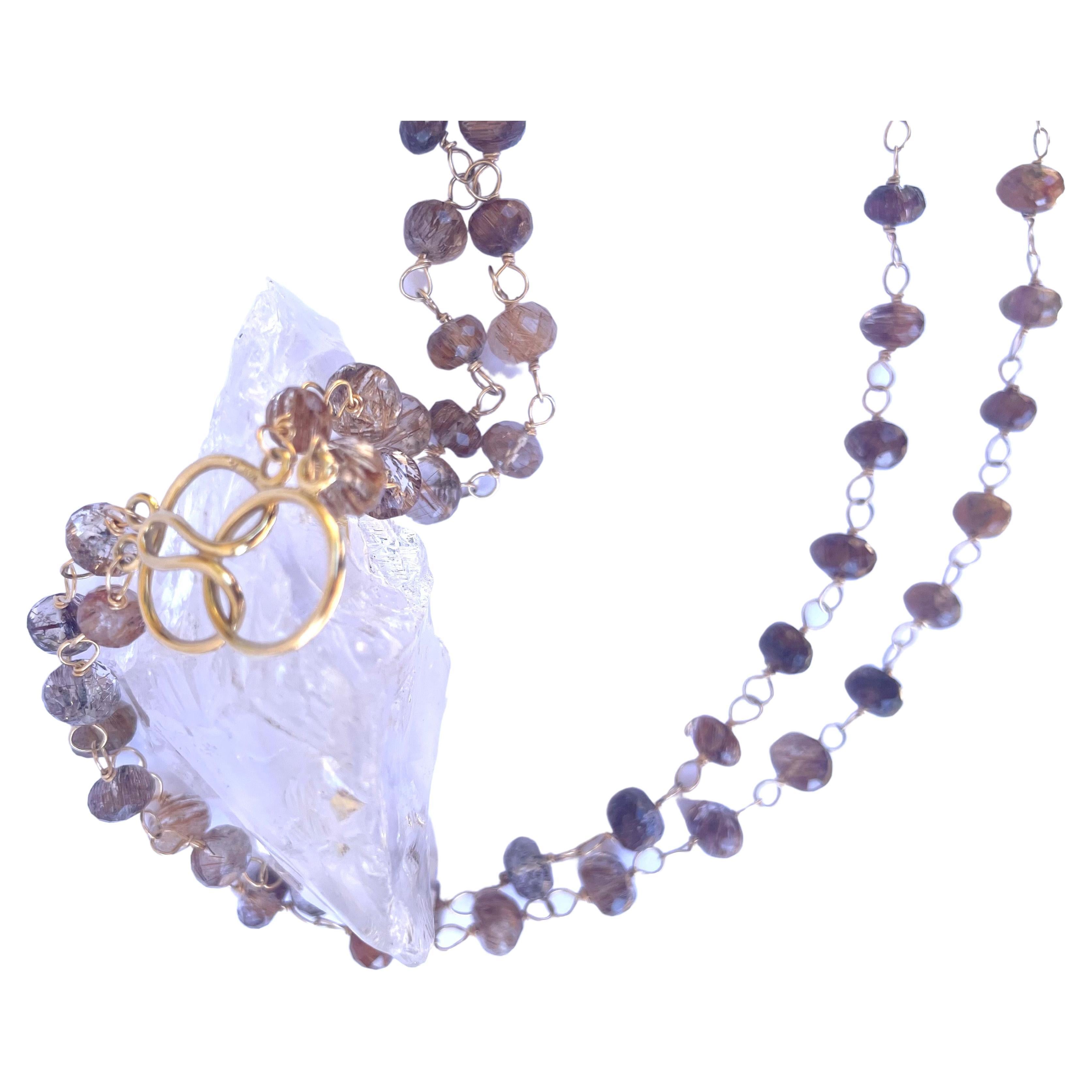 Doppelreihige Halskette aus rotem Rutilquarz mit Pavé-Diamanten als Akzenten (Kunsthandwerker*in) im Angebot